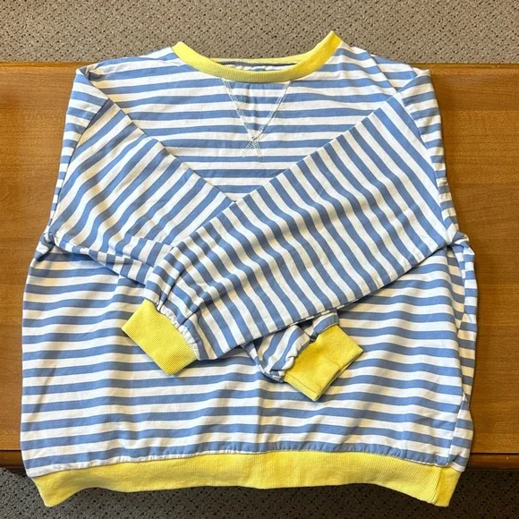 Women’s Size Medium Blue and Yellow Striped Sweatshirt - Picture 2 of 4